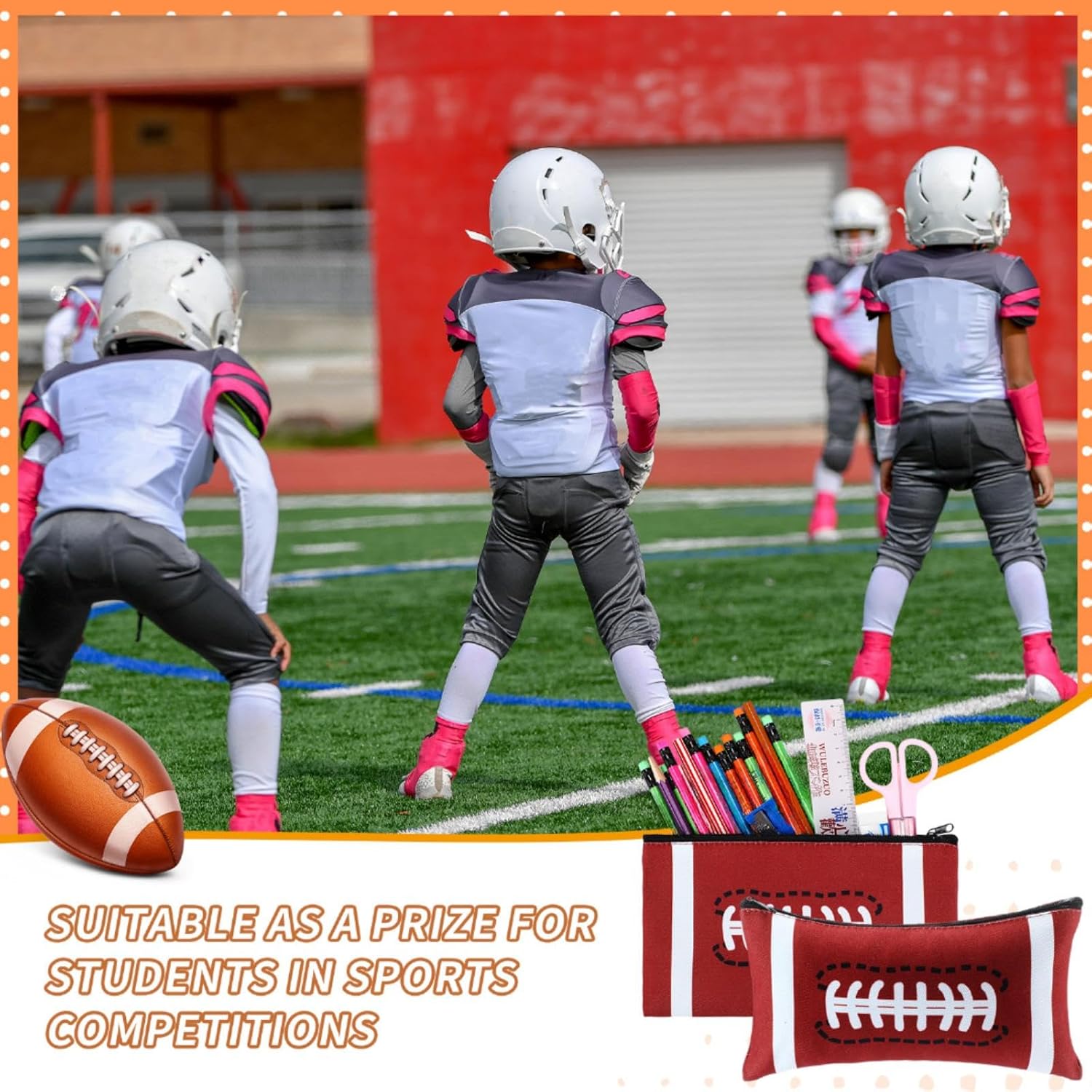 TecUnite 20 Pcs Football Pencil Bags Sports Football Pencil Pouch Bulk Ball Zipper Bags for Organizing Portable Sports Themed Party Kids School Classroom Office Travel Supplies