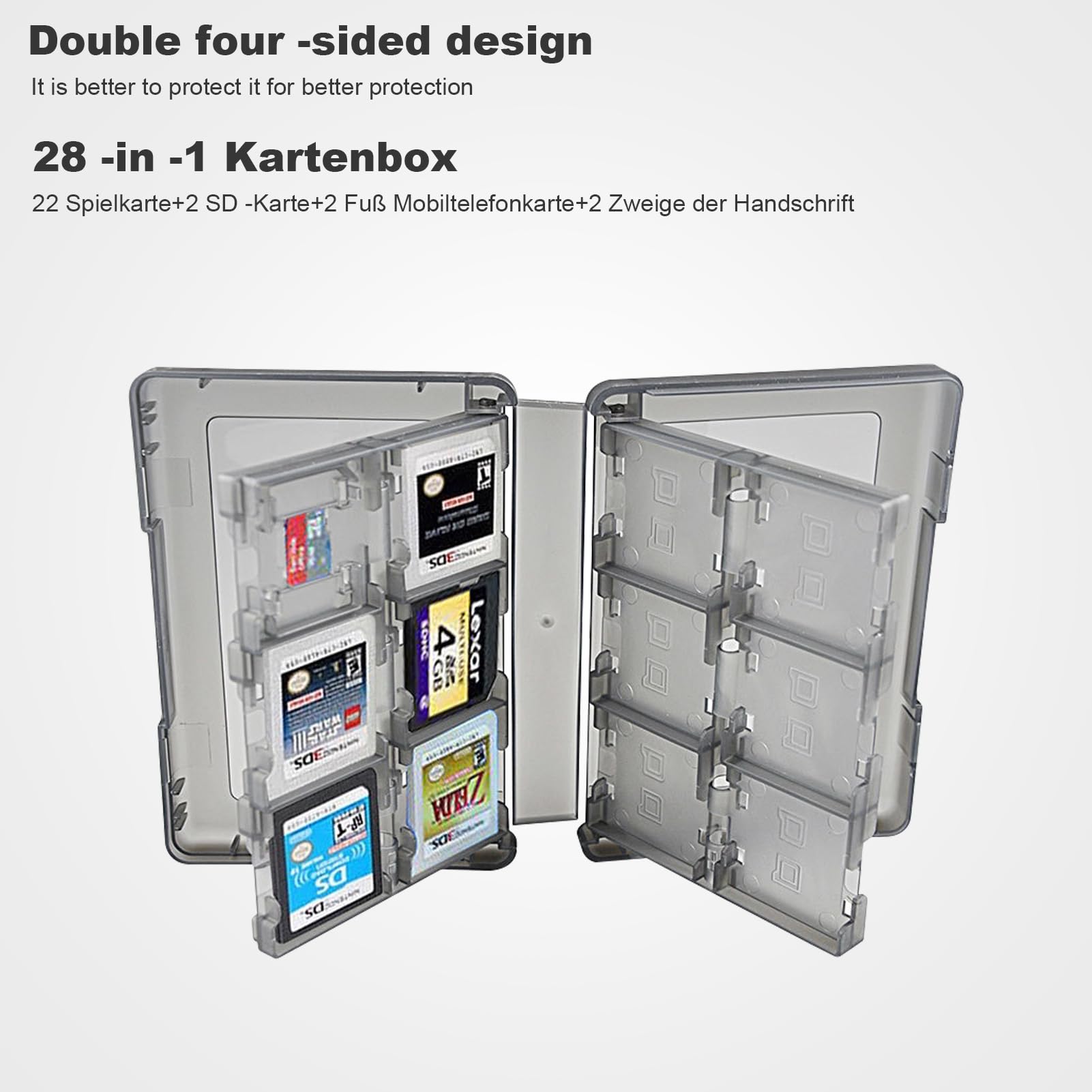 Przenośny uchwyt do gry na 22 gry, torba do przechowywania kart do Nintendo DS/2DS/3DS, 2 karty SD, 2 karty micro SD/TF i 2 stylusy, system ochrony długopisów