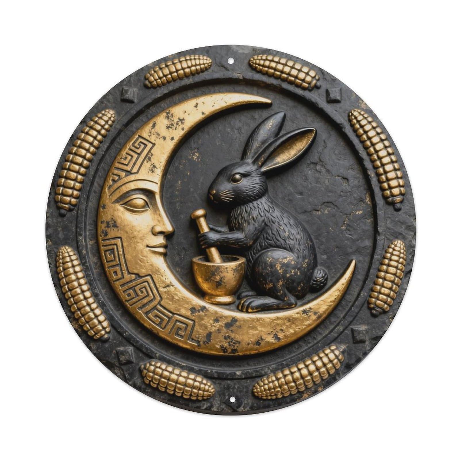 Aztec Moon Rabbit Corn Metal Tin Sign Plaque