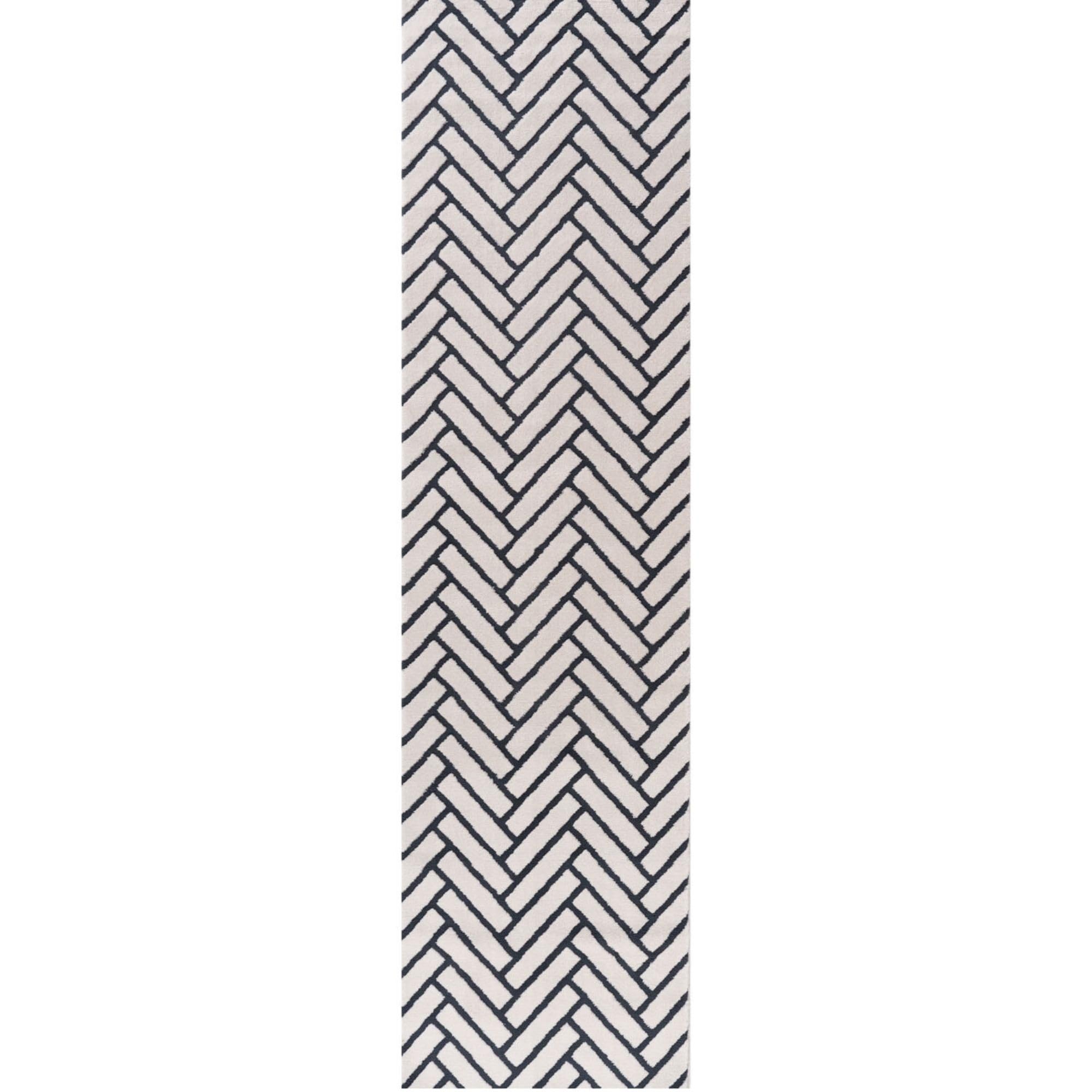 THE RUGS Living Room Rug, Loft Collection – Modern Textured 14mm Soft Pile Area Carpet, Non-Shedding & Easy Care [ Chevron Blue, 80x300 cm]