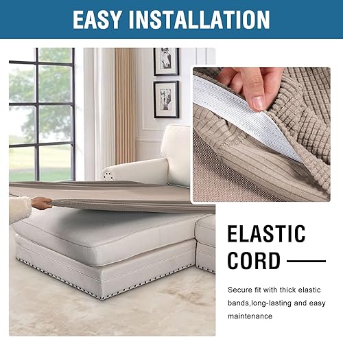 Miniatura 5 de H.VERSAILTEX Funda individual superelástica para sofá modular en forma de L, tanto a la izquierda como a la derecha, con tela de sarga texturizada