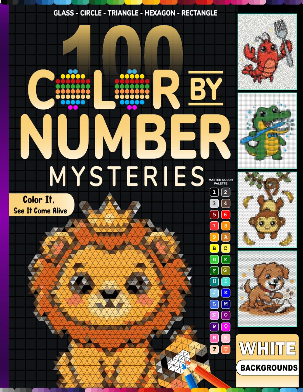 100 Mystery Mosaic Color by Number: Glass, Circle, Triangle, Hexagon & Rectangle Edition: 100 Hidden Image Puzzles Across 5 Unique Mosaic Shapes – ... & Rectangle – with Full Guided Color Key