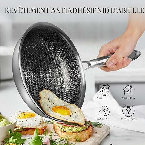 Innerwell Set di padelle Antiaderente 20/24/28 cm, 3 Pezzi Padella Acciaio Inox Induzione con Coperchio, Rivestimento a nido d'ape antigraffio, Padelle Adatte Per Forno, Senza PFOA - 3