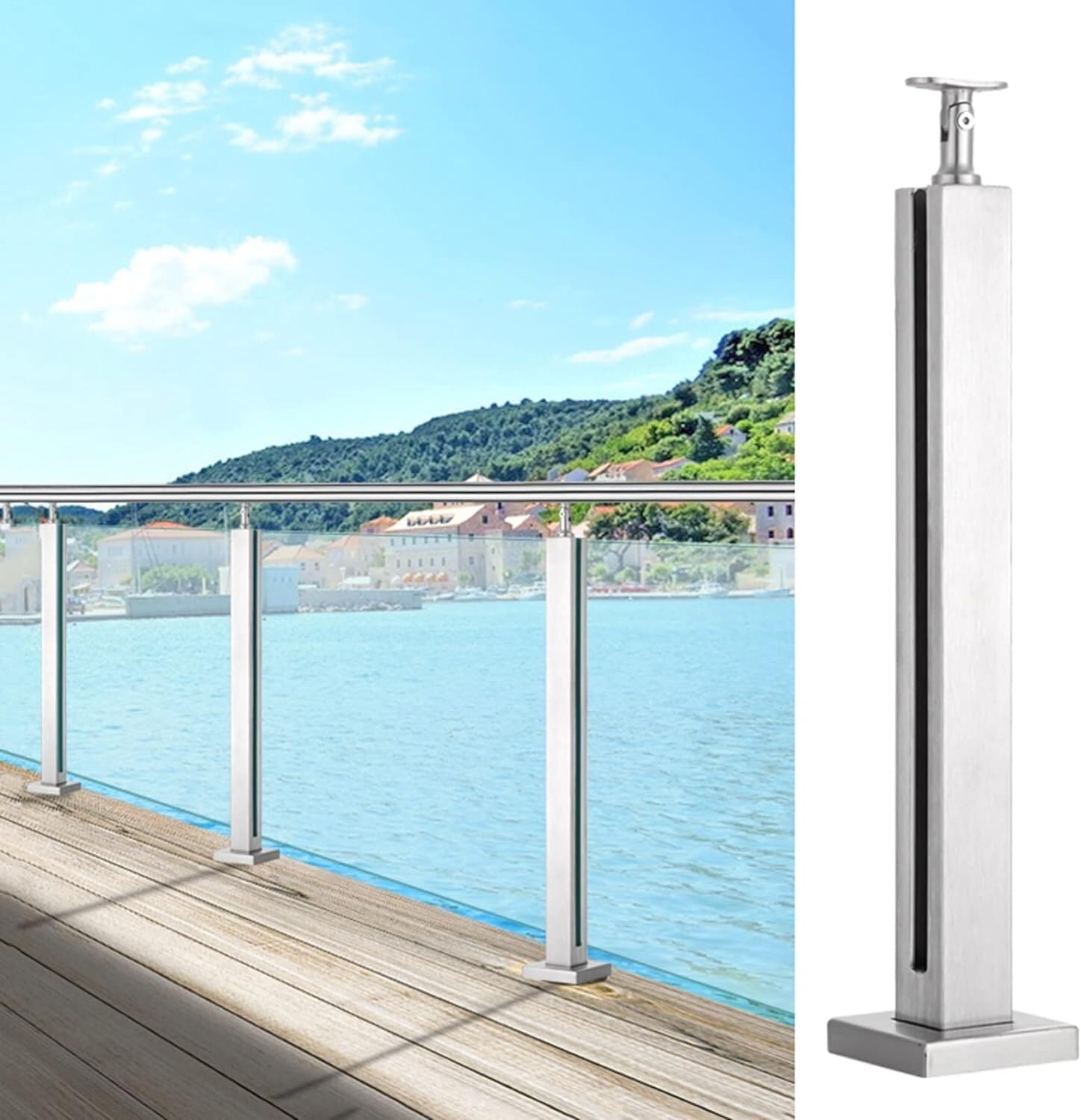 Garde-corps en verre pour terrasse et pont | Support inox 304 Mid Post 85cm