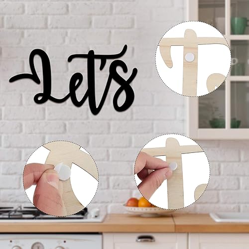 Miniatura 4 de Yerliker Letrero de madera con texto en inglés "Let's Eat", decoración de pared de cocina, tenedor, cuchara, cuchillo, recorte rústico, decoración