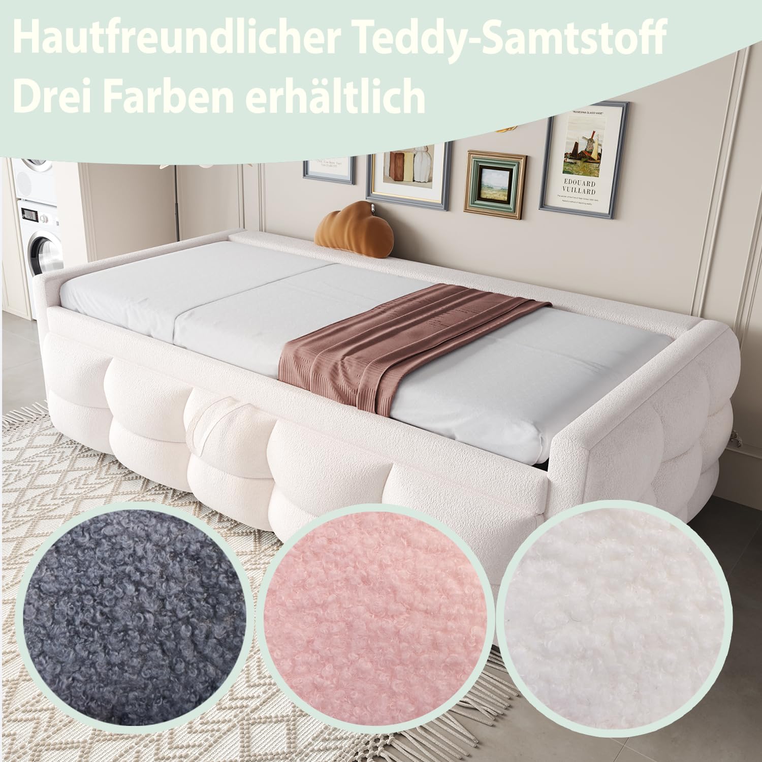 Zepneiy Lit 90/180x190 cm, Canapé lit avec canapé-lit gigogne, Canape lit 2 Places avec sommier à Lattes, Tissu Velourss Beige (sans Matelas)