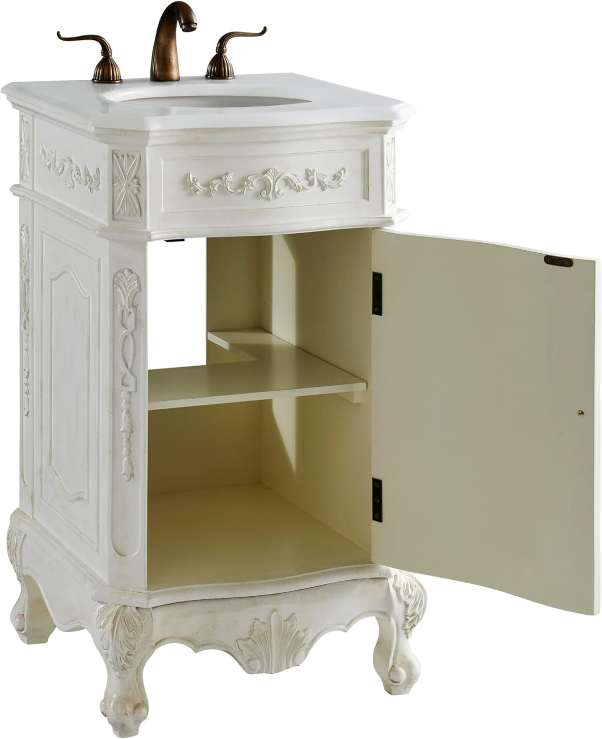 21 Single Bathroom Vanity, with Engineered Marble Top Soft-Close, Antique White