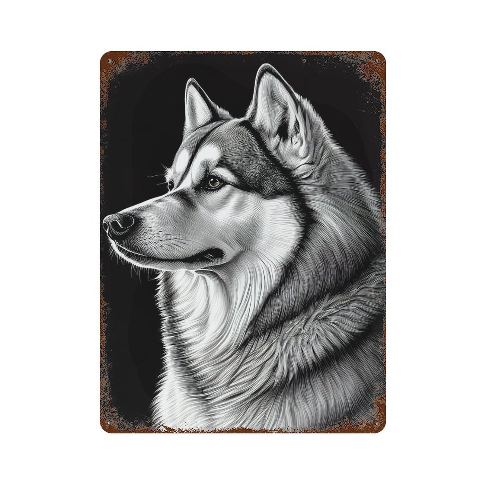 Retro Metal Sign with Husky Drawn Dog Design 15.7"x11.8", for Pub, Kitchen And Man Cave Decor, Rustic Home Decor
