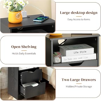 Karl home Bedside Table, Side End Table, Nightstand, Night Stand, Black