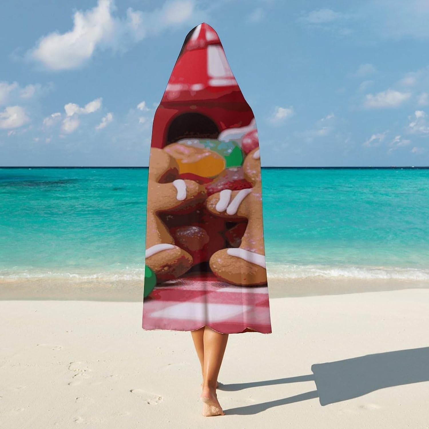 Gingerbread Man Candy Hooded Blanket Cozy And Functional,Wearable Blanket Hoodie for Women Men,Blanket Poncho Presents60 x80