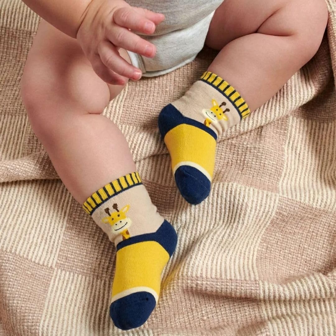 Sockscarving Kids Crew Length Socks Pack of 5, Cute Cartoon Giraffe Printed Cotton Socks for Boys & Girls, Soft Breathable Stretchable Daily Wear Socks for Kids, Anti Slip Comfort Fit 2