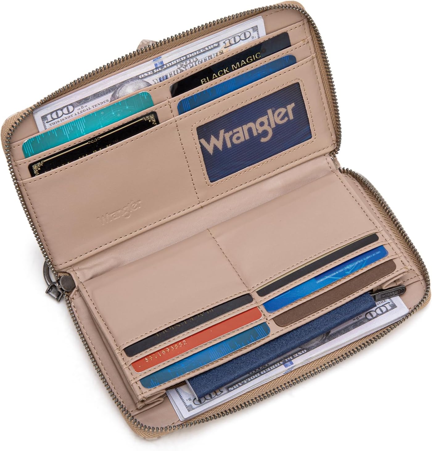 Wrangler Women's Khaki Daisy Wallet Wallets, Card Cases & Money Organizers Large Capacity Phone Wallet Ladies Female Wallets with Smooth Zipper and ID Window - Image 3