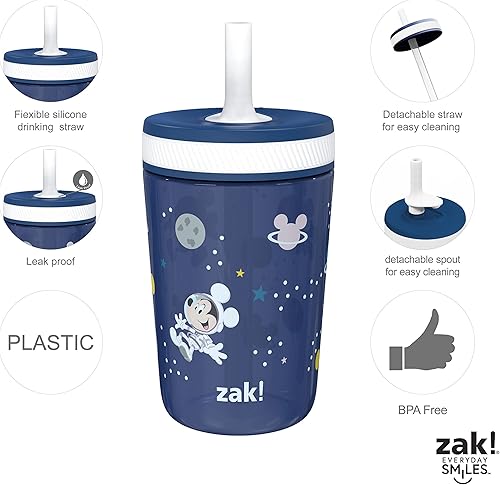 Vista 103 de Zak Designs CoComelon Kelso - Juego de vasos con tapa de rosca a prueba de fugas con pajilla, paquete para niños, incluye vasos de plástico y acero