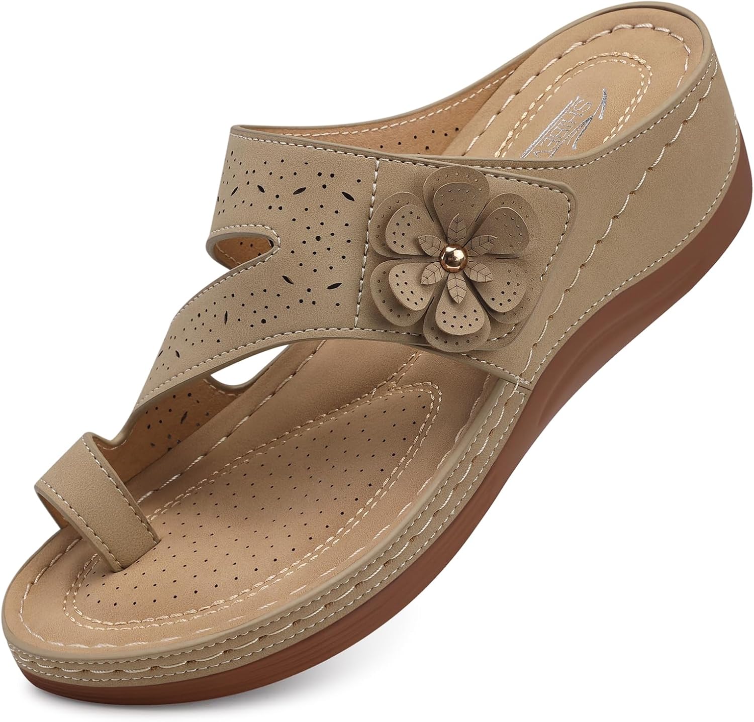 SHIBEVER Wedge Sandals for Women Dressy: Comfortable Sandals for Women - Summer Casual Walking Slip On Wedges Nude Size 11 - Image 6