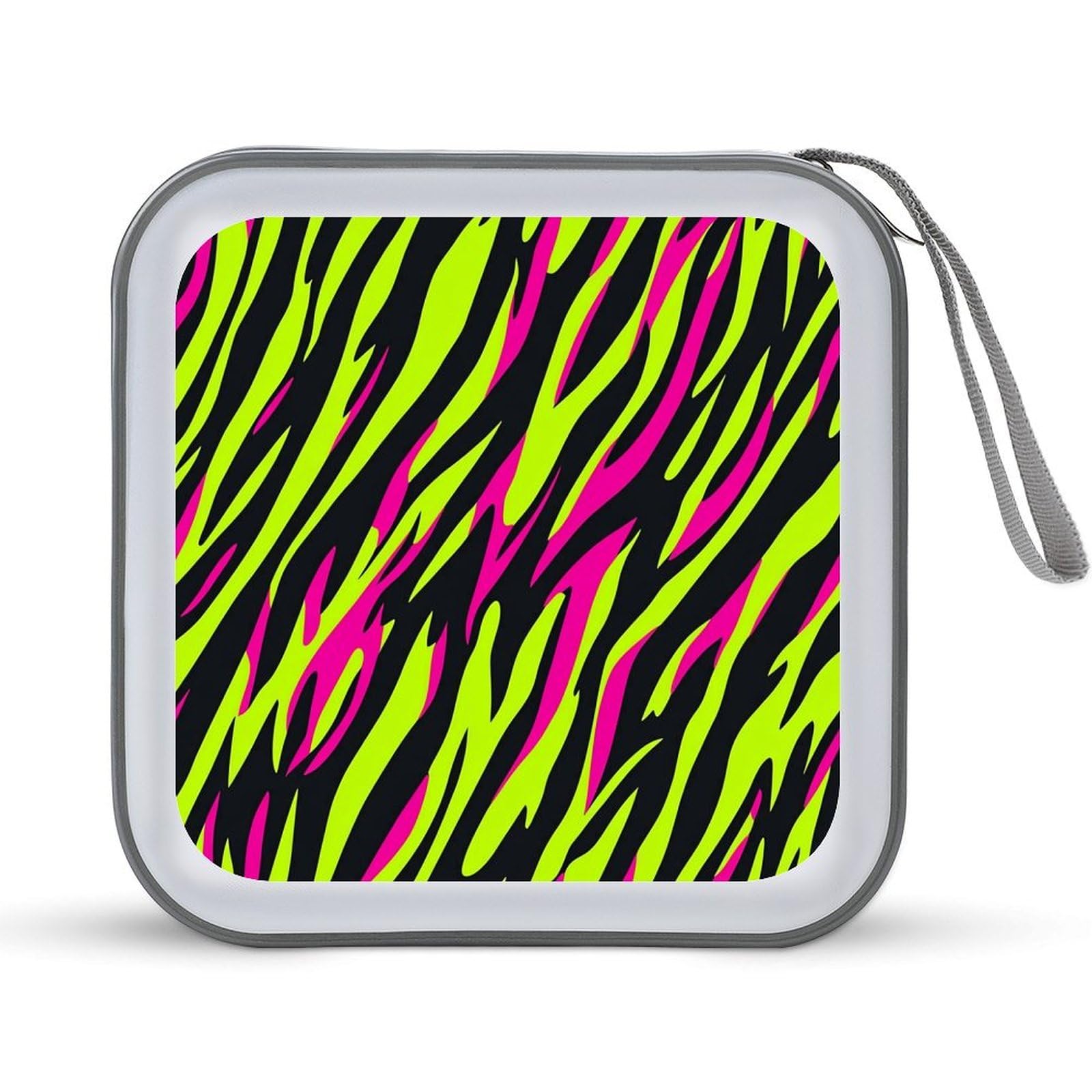 Neon Green And Pink Zebra Stripes Fur CD Case DVD Storage Case Portable