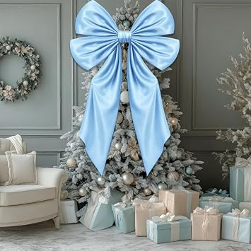 Extra Large Bow Tree Topper for Christmas Tree 70inch Giant Satin Bow Xmas Tree Topper Big Elegant Wreath Decoration for Indoors Outdoors Wedding Holiday Party Decor Blue