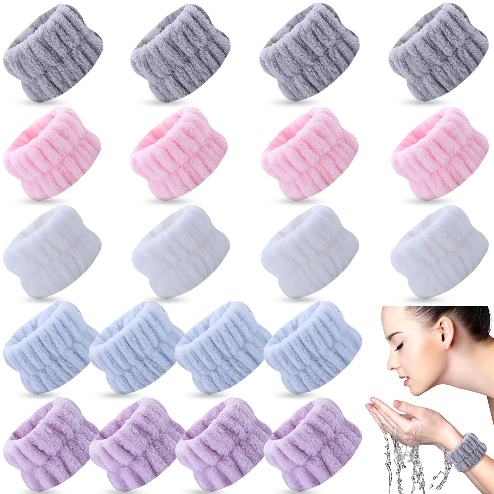 TS-MAYKA 20 Pcs Wrist Bands for Washing Face, Absorbent Face Washing Wristbands, Spa Wrist Towels Beauty Towel Bands Arm Bands for Washing Face for Prevent Water from Running Down Arms