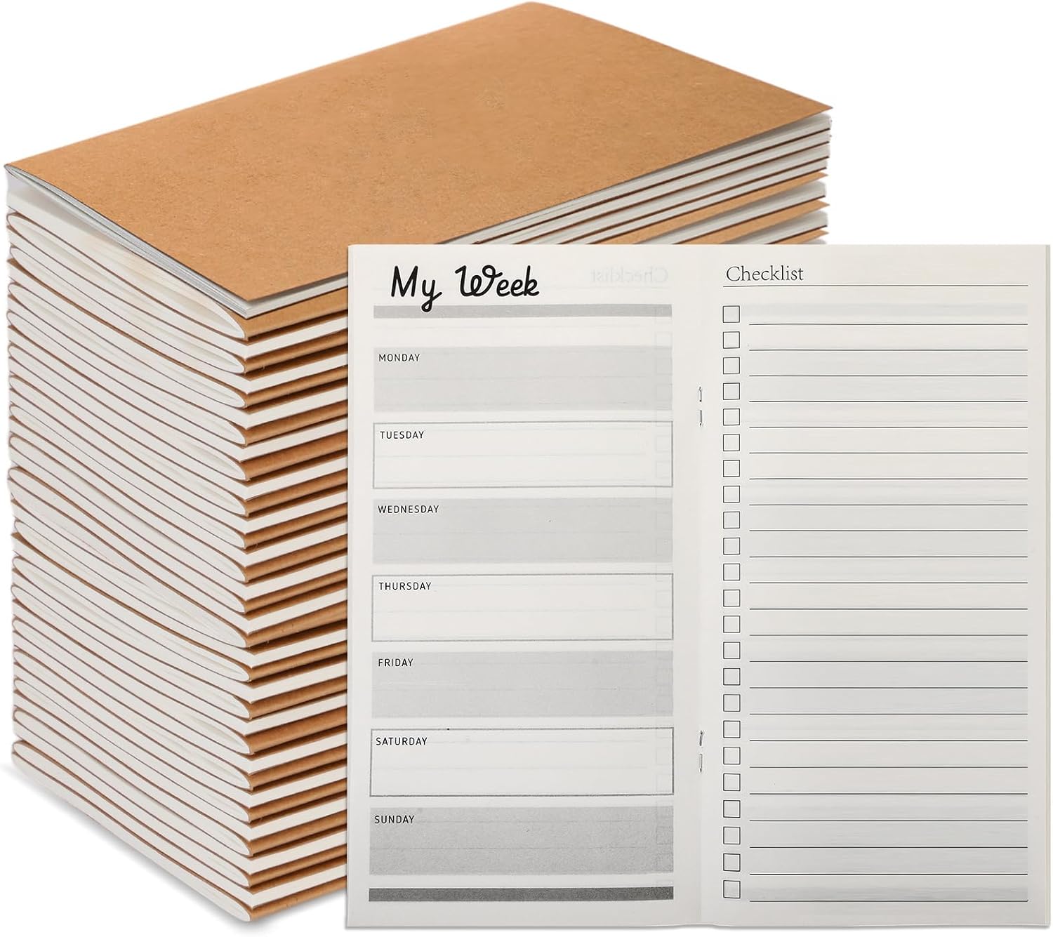 Qilery 50 Pcs 2026-2027 Daily Weekly Planner Bulk Employee Appreciation Gifts Small Pocket Journal to Do List Goals Notepad for Patient Access Week Nurse Team Coworkers Teacher (Kraft Paper Color)