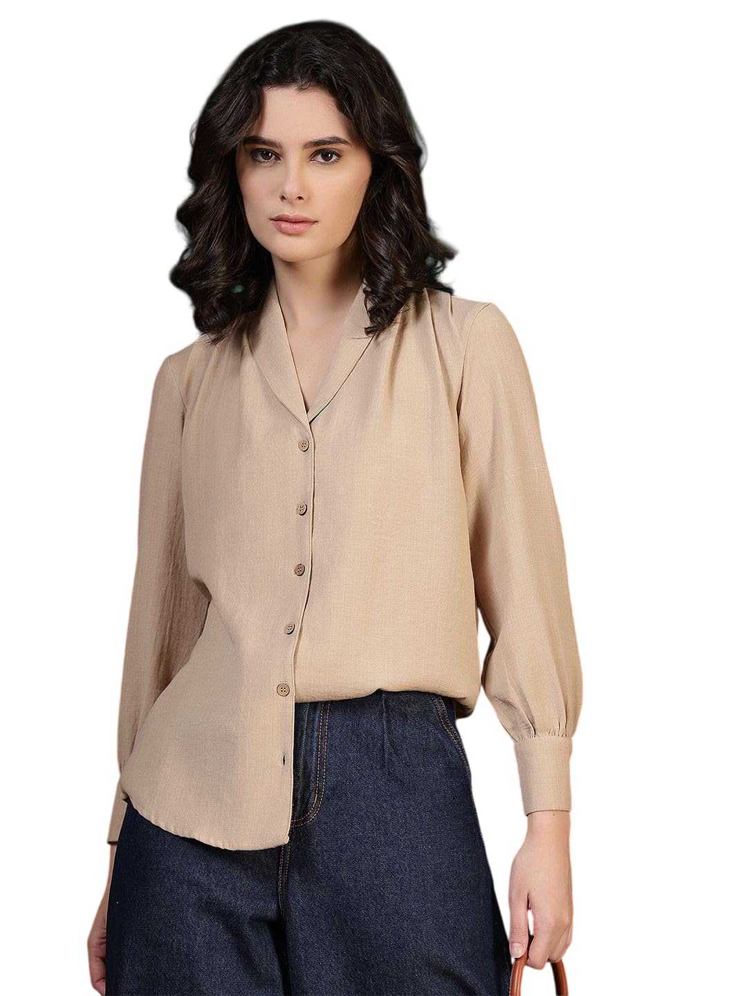 Women's Regular Fit Textured Spread Collar Long Sleeves Opaque Cotton Casual Shirts-picture-17