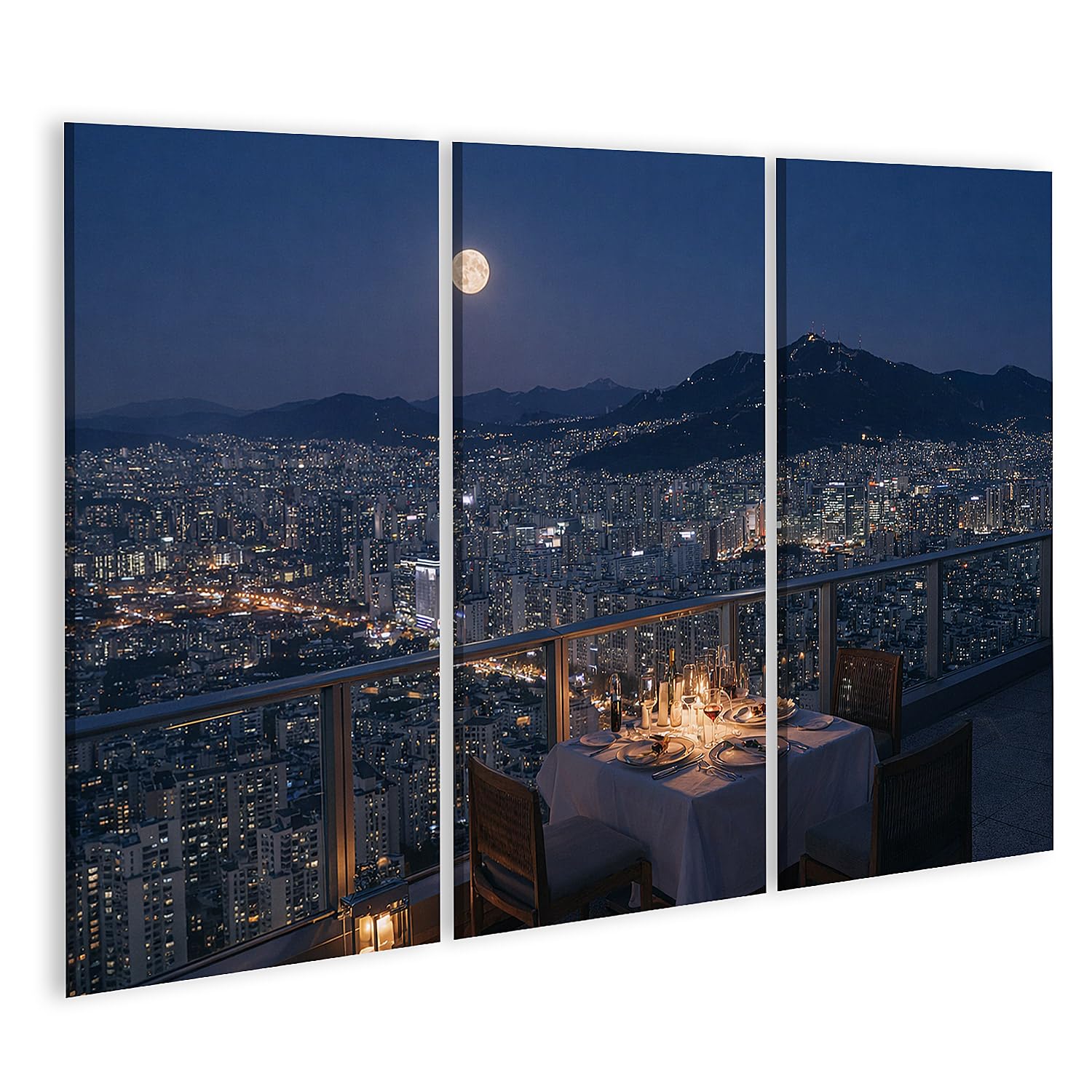 Tableau sur toile dîner romantique islandburner triptyque lune - 5