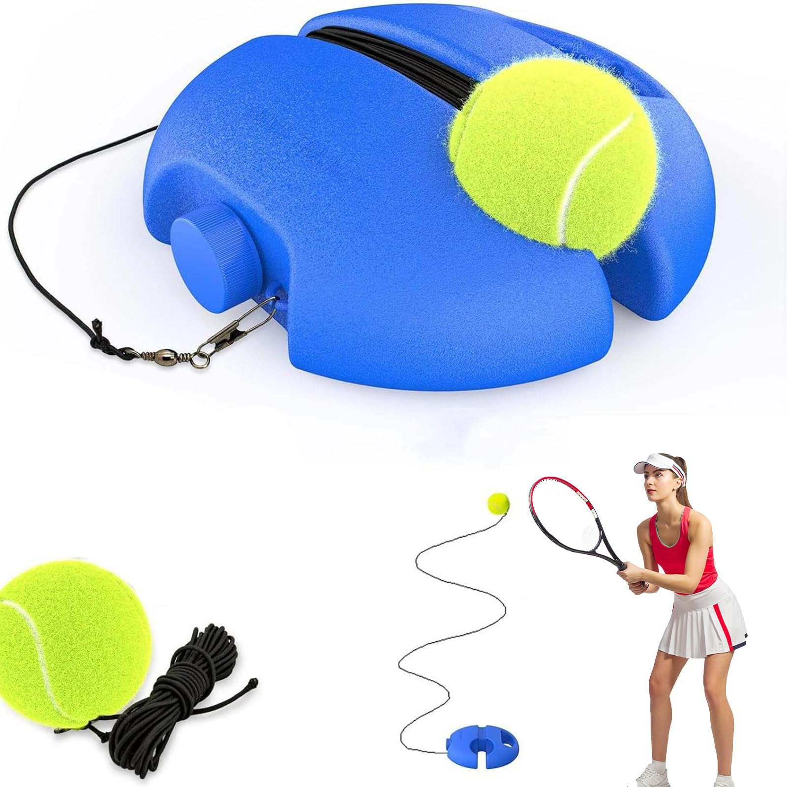 Tennis Trainer Rebound Ball with String, Portable Tennis Equipment Built-in Storage Space, Portable Anti-Tangle Self-Practice Training Tool for Adults Kids Beginners & Tennis Players (With 1 Ball)