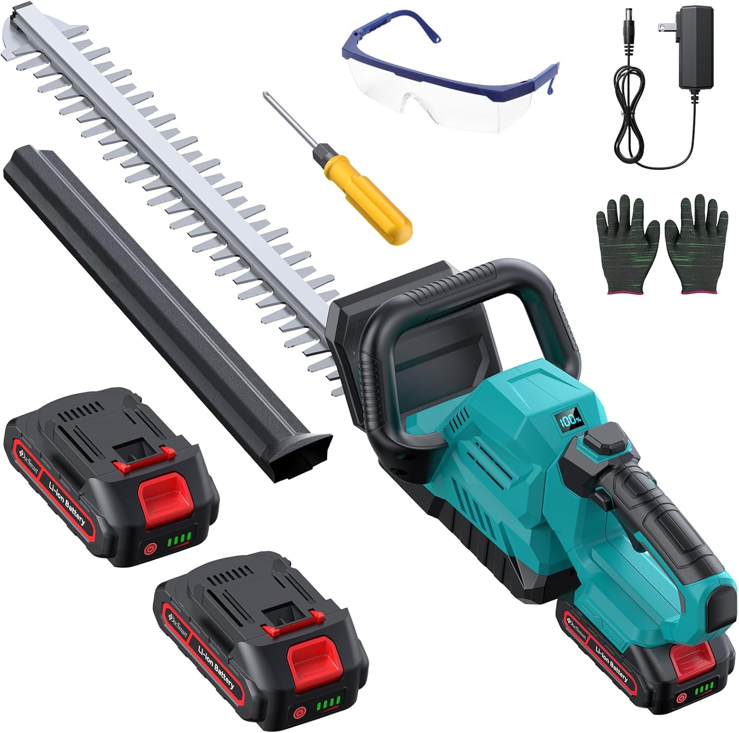 20'' Hedge Trimmer Cordless with Battery, 3000RPM Electric Handheld Bush Clipper with 2pcs 2000mAh Rechargeable Batteries, 180° Rotatable Head, 2/3'' Blade Gap Yellow