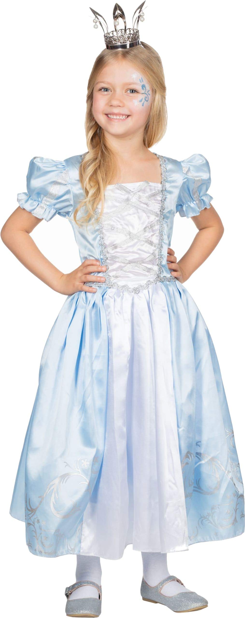 Costume Da Principessa Rubies Per Bambine - Taglia 128 (6-7 Anni), Tessuto Lucido Blu/bianco, Per Carnevale E Halloween - 3