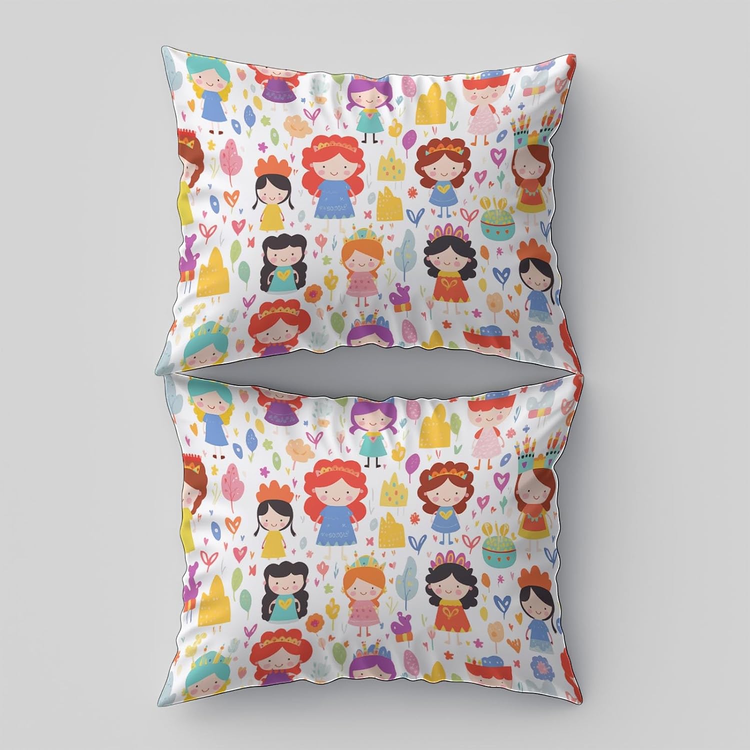 Duvet Cover Set – 3 Pcs Single, Cartoon Crown Princess Girl Patterns Soft and Breathable Microfiber Bedding Set with 1 Duvet Cover in with Zipper Closure and 2 Pillow Shams Light Blue