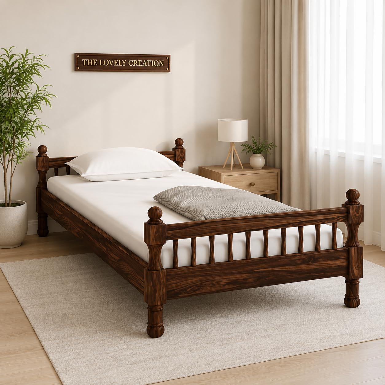 Solid Shesham Wood Single Bed Cot Without Storage | Single Size Bed for Bedroom | Multipurpose Use Palang (Honey1, Single)-image-22