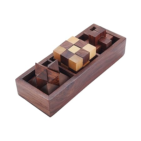 A2Z SELLING Wooden 3D Puzzles Game 3-in-1 Soma Cube/Interlocking Block/Snake Cube/Brain Teaser Game-Gift Item for Kids and Adult Children