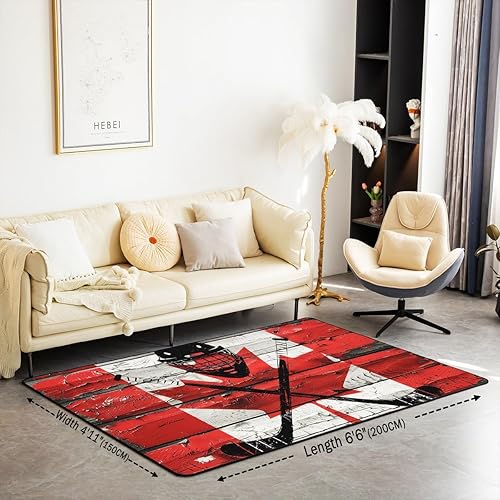 Miniatura 9 de Alfombra de hockey sobre hielo para deportes de invierno de 3 x 5 pies, diseño de bandera canadiense de hoja de arce roja, alfombra que no desprende