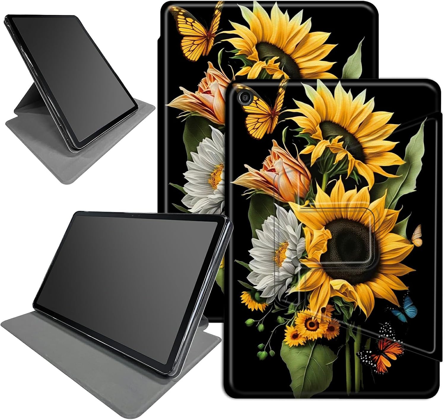 Sunflowers Butterfly Case Design for Amazon Fire Max 11 Tablet 11.0 inch (13th Generation, 2023 Released), 360 Degree Rotating Multiple Viewing Angles Case with Strong Magnet Auto Sleep/Wake