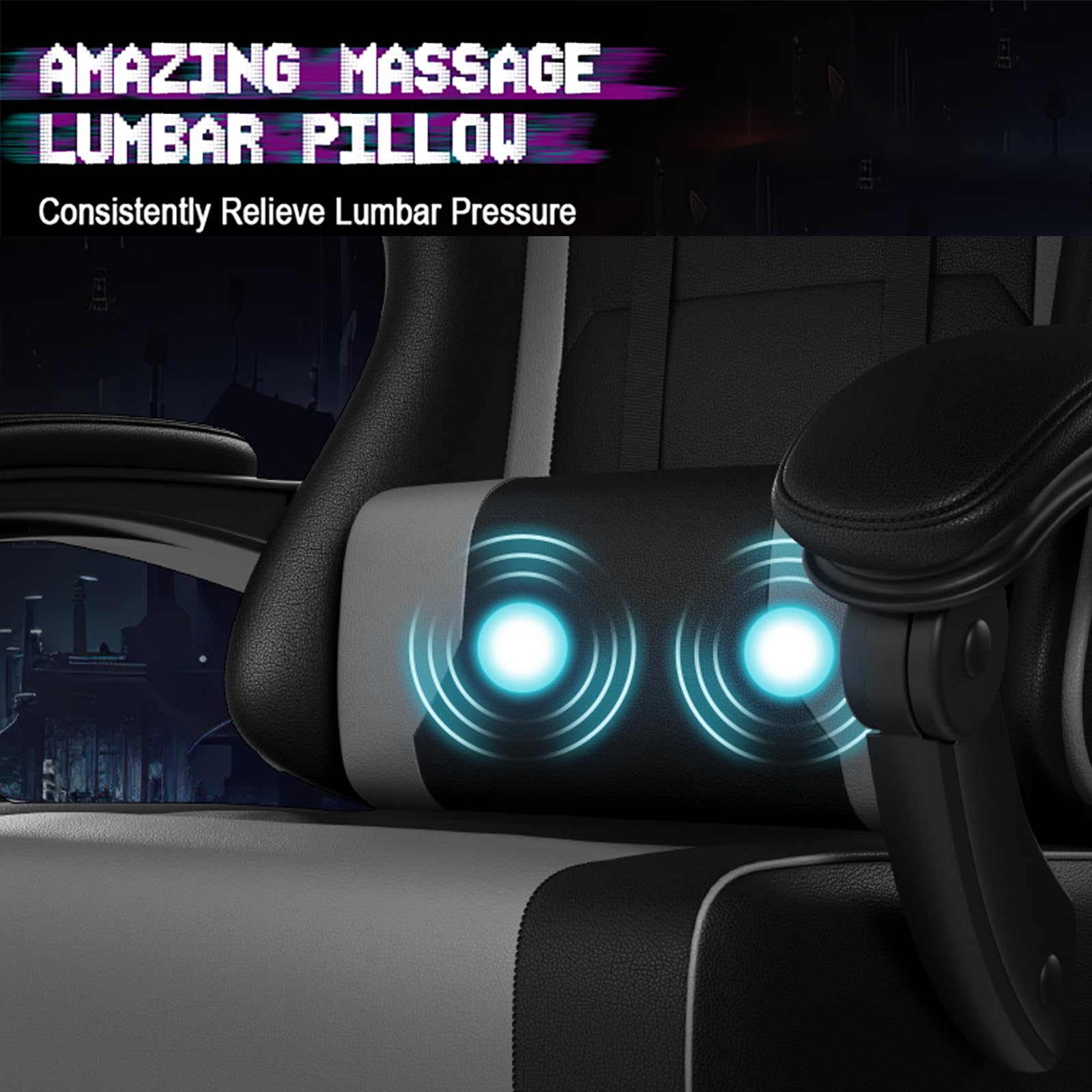 TRIUMPHKEY Sedia da Gaming Massaggiante,Sedia Gamer con Poggiapiedi Telescopico,Regolabile 90-150°,Poltrona da Gaming con Poggiatesta e Cuscino Lombare,Sedie da Ufficio,Portata 150kg(Grigio)