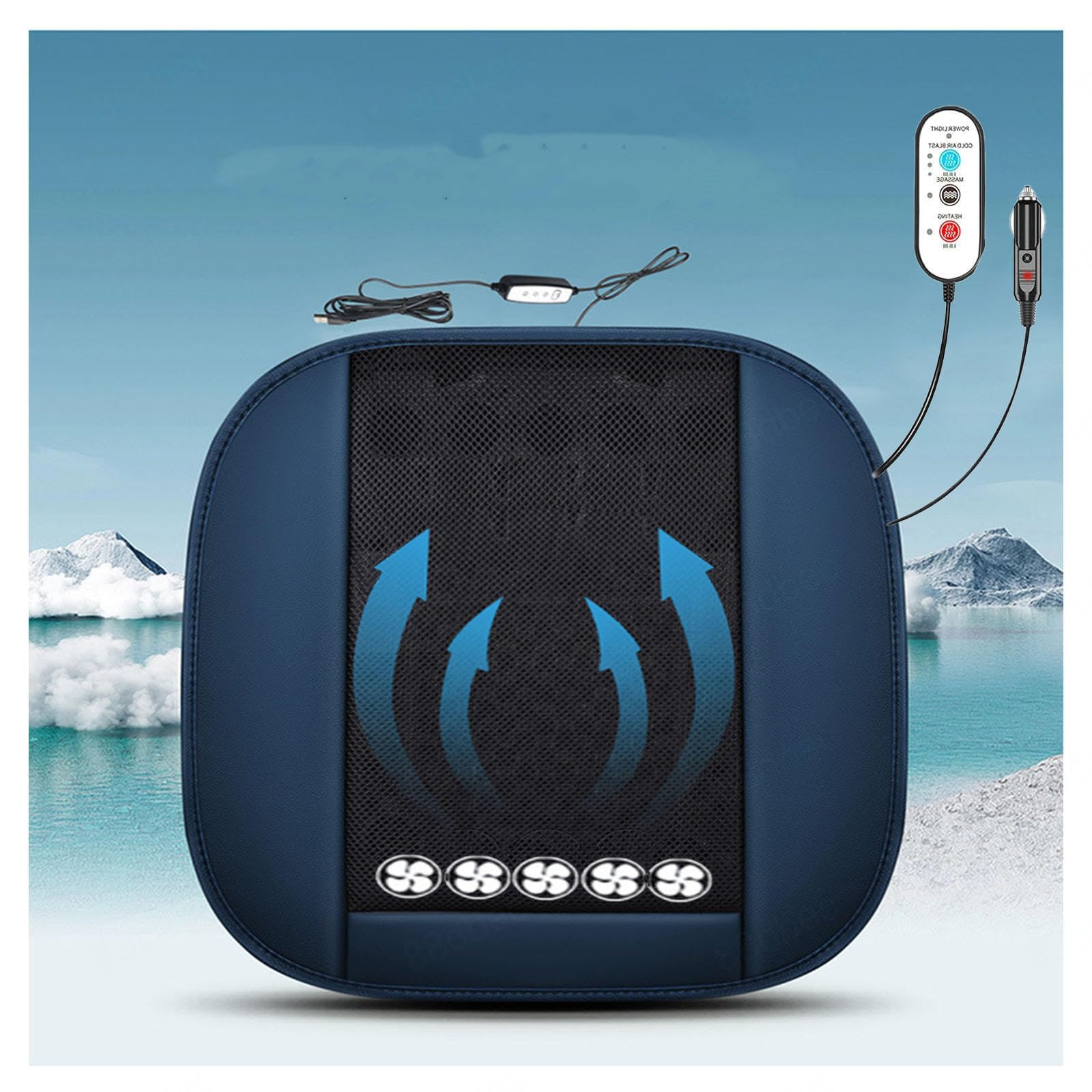 LRF-yxkj Ventilated Car Seat Cover 12V-24V 3 Cooling Air Speeds Cooling Seat Cover for Car Suv Truck Universal Fit,Blue-Squarestyle
