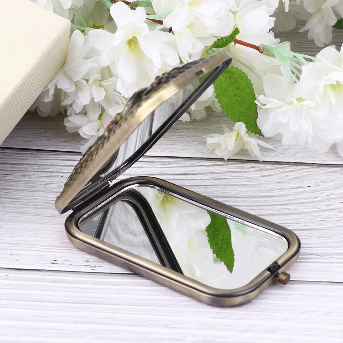 Beaupretty 2pcs Sided Mini Mirror, Antique Pocket Peacock Women Double Mirrors Girls Clasp Ourdoor Foldable Rhinestone Button Vanity Handbag Mirror, Vintage Compact Purses Beauty