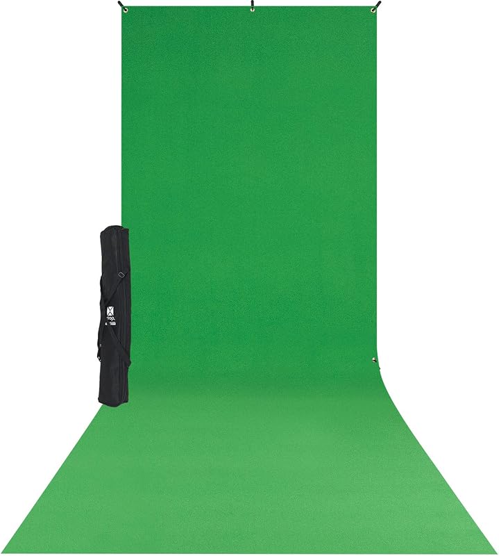 X-Drop Wrinkle-Resistant Photography and Video Conference Backdrop Kit - Chroma-Key Green Screen Sweep (5' x 12') Quick Assemble, Portable Background for Portraits and Headshots