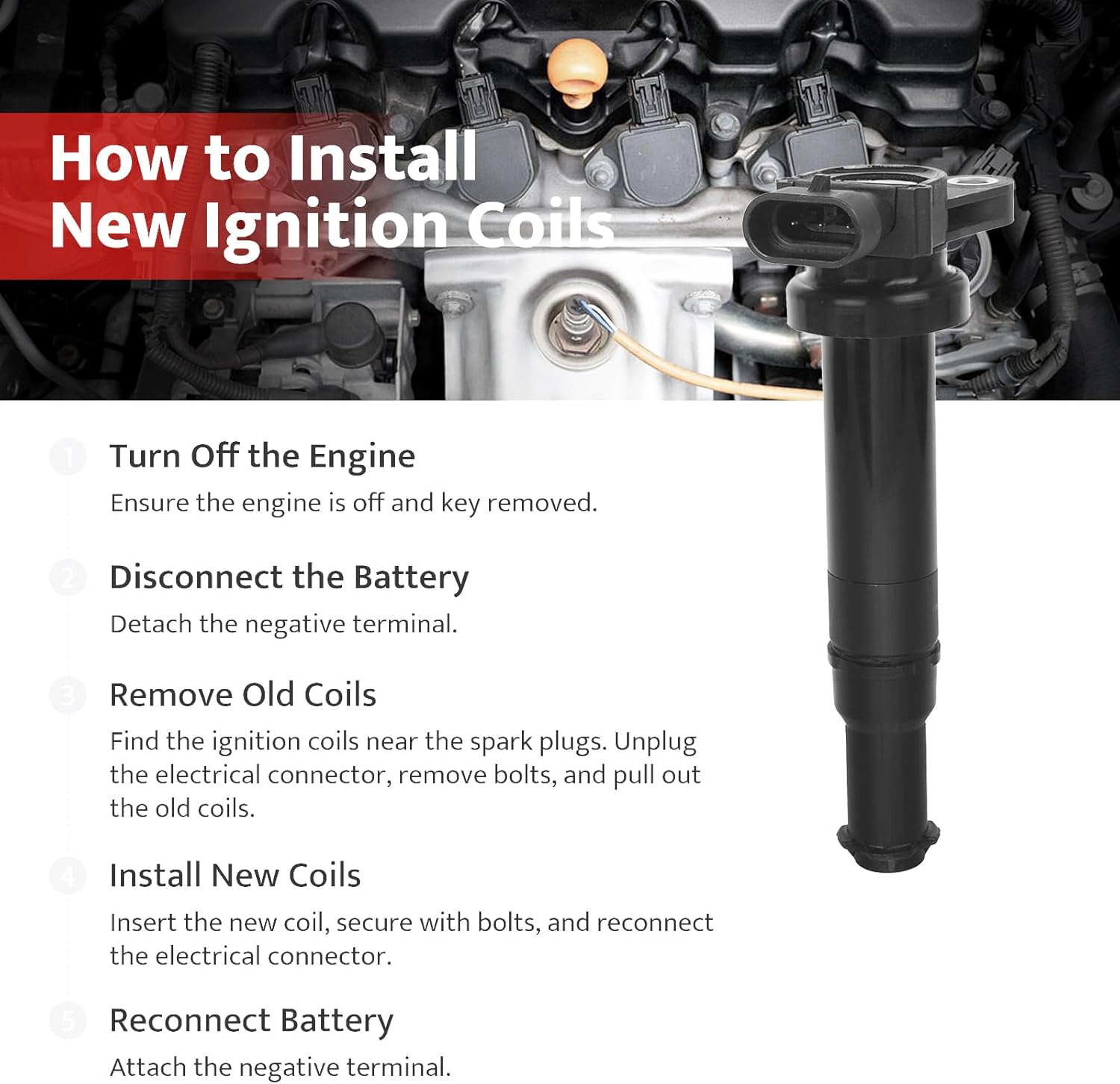 NPAUTO Ignition Coil Pack compatible with V6 2.7L 2007 2008 2009 Hyundai Santa Fe Rear Bank, 2006 2007 Kia Optima, 3 Prong, Set of 6