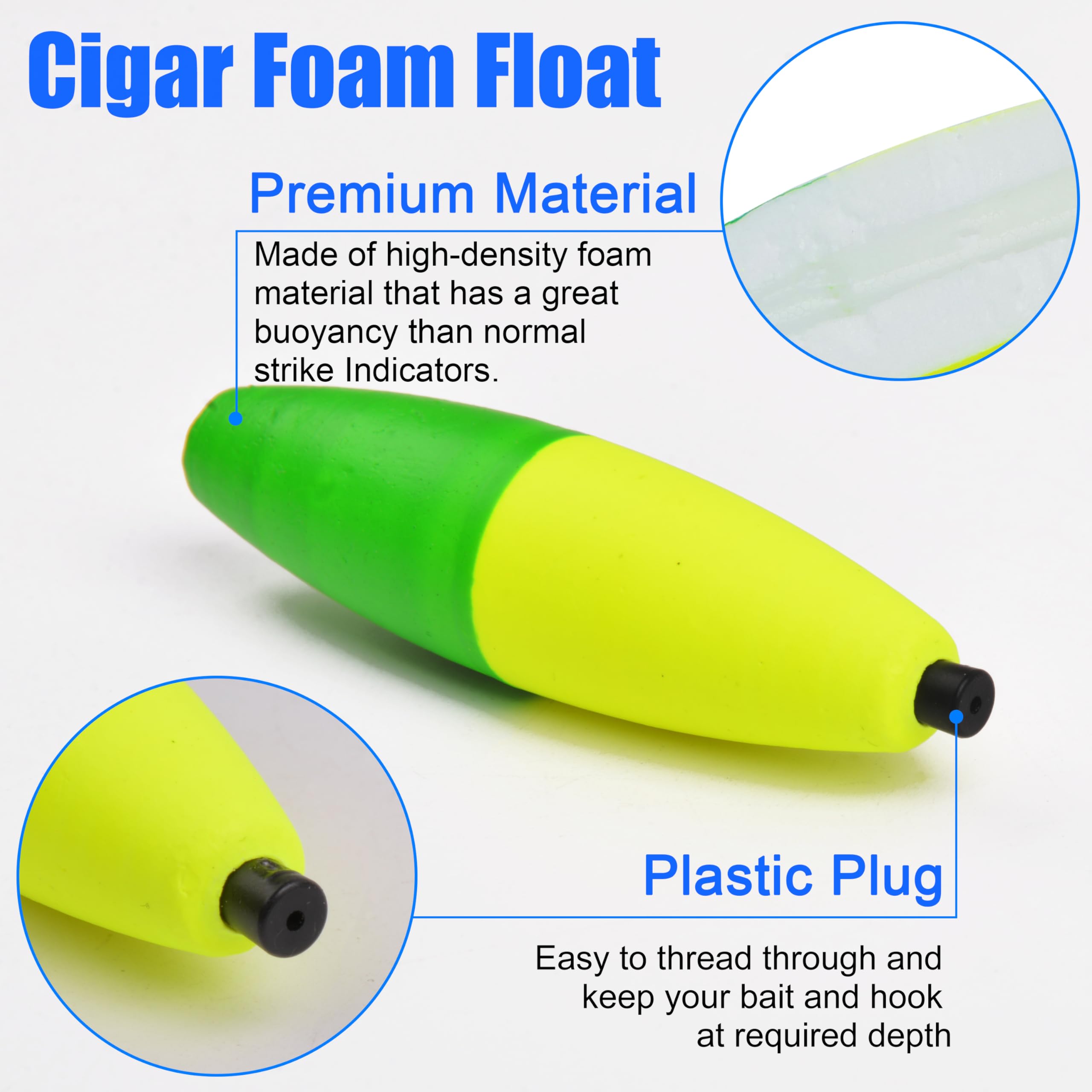 SILANON Peg Floats Fishing Bobbers,Foam Cigar Fishing Floats Bobbers Catfish Floats Slip Fishing Cork Bobbers with Pipe Plug for Catfish Santee Rig Freshwater Saltwater Fishing