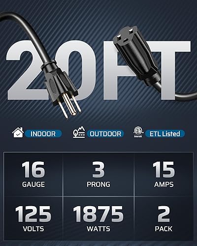 Miniatura 2 de DEWENWILS Cable de extensión para exteriores de 20 pies, cable de extensión impermeable de 3 clavijas para electrodomésticos de interior y exterior,