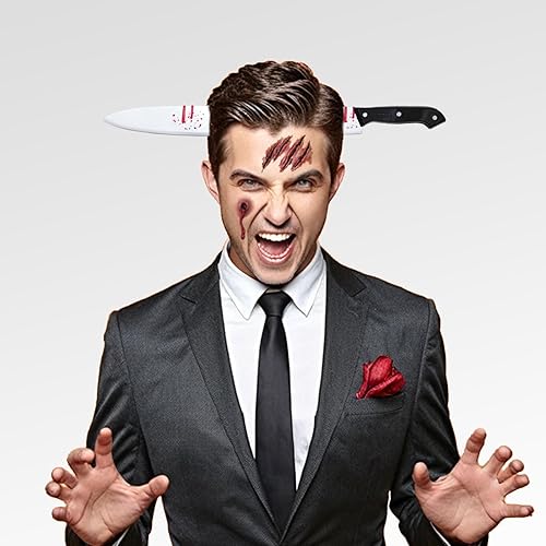 Miniatura 5 de Rotumaty Accesorios de disfraz de miedo, diadema sangrienta (cuchillo, jeringatijeras), divertidos juguetes para la cabeza para Halloween (cuchillo)