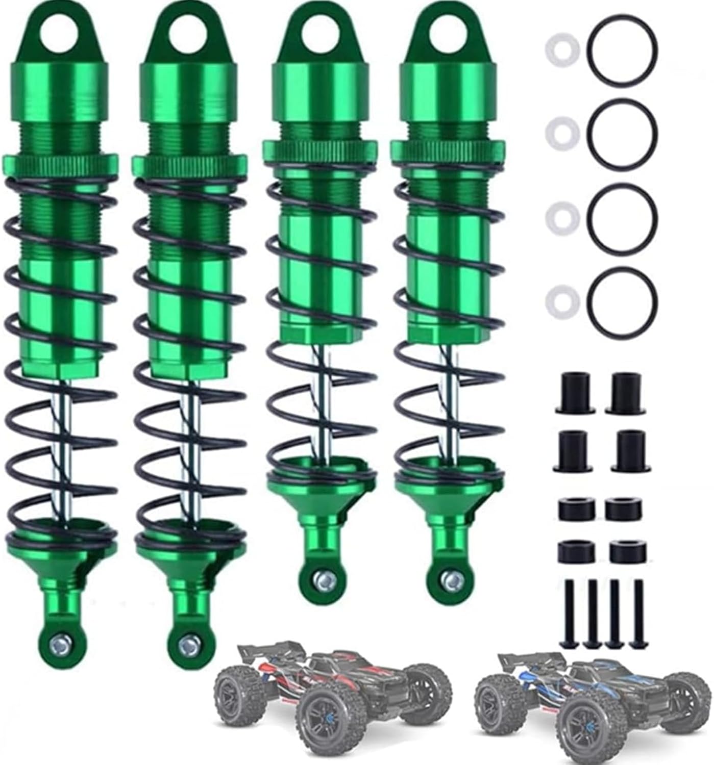 Aluminum Front & Rear RC Shocks Upgrades Parts for Sledge 4WD #95076-4, Big Bore Shocks for 1/8 Sledge Monster Truck 4PCS/SET (Green)