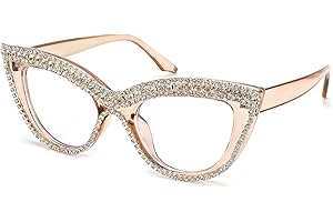 FEISEDY Diamond Rhinestone Blue Light Blocking Cat Eye Oversized Eyeglasses for Women Frame B2358