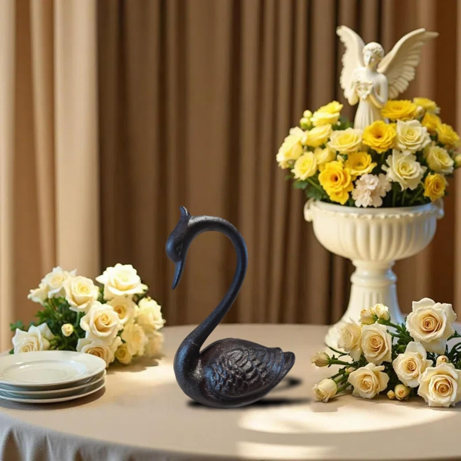 Cast Iron Swan Decor, Handmade Black Swan Sculptures, Animal Figurine Home Decor Aesthetic for Coffee Table, Book Shelf, Yard Patio Lawn Deck Ornament - Image 3