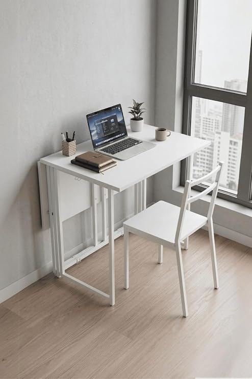 Workcomo Katlanır Çalışma Masası Yemek Masası Mutfak Masası Balkon Masası Beyaz