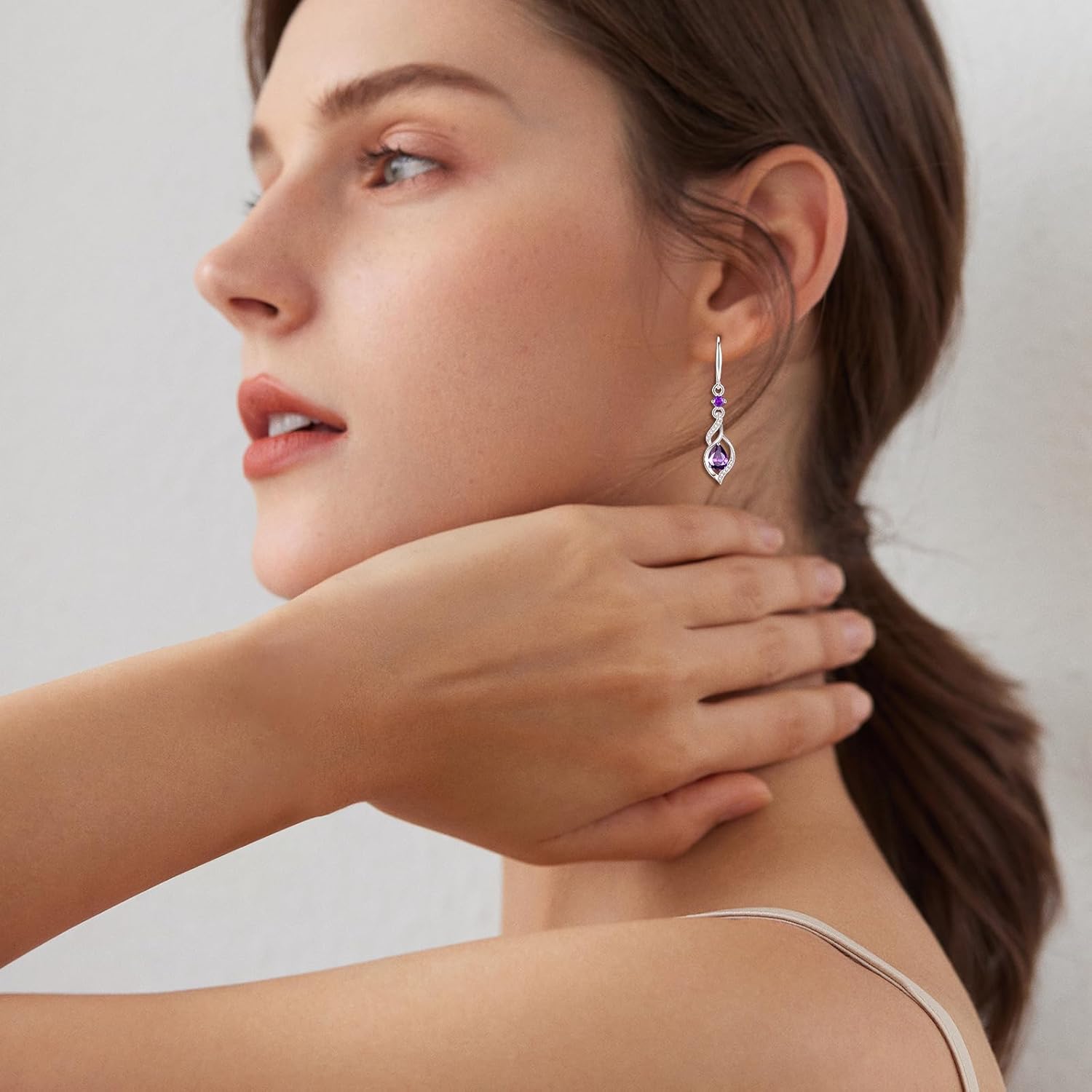 FANCIME Gift for Women Birthstone Dangle Earrings for Her Teardrop Birthstone Earrings S925 Sterling Silver infinity Love Birthday Gifts for Mom Women - Image 4