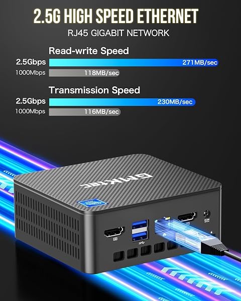 GMKtec Mini PC, G3 PRO Intel Core i3-10110U (Beats 4300U/N150), 16GB DDR4 RAM (Dual Channel) 512GB PCIe M.2 SSD, Desktop Computer 4K Dual HDMI/USB3.2/WiFi 6/BT5.2/2.5GbE for Office, Business - 5