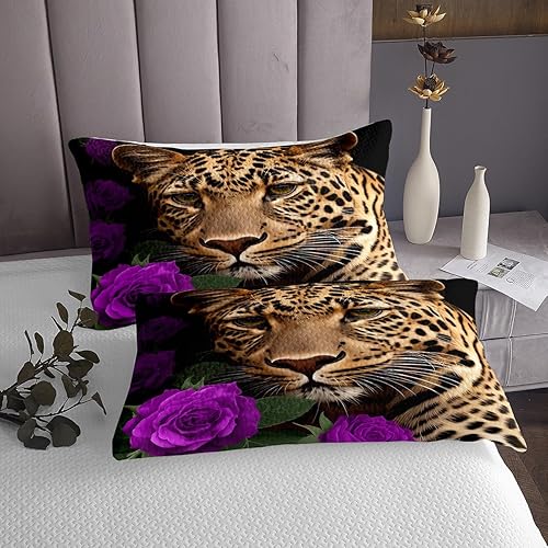 Miniatura 8 de Erosebridal Juego de edredón de león, color turquesa, verde azulado, rosa para mujeres y hombres, juego de colcha de flores de animales salvajes,