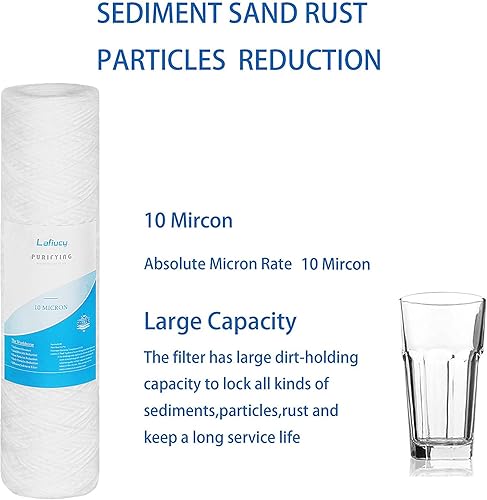 Miniatura 4 de Cartucho de filtro de agua de sedimentos de cuerda de 10 micrones, 10 x 2.5 pulgadas, paquete de 5, filtración de sedimentos para toda la casa,