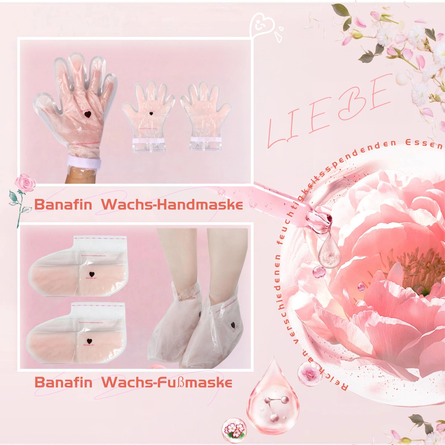 Guanti per il trattamento della paraffina, guanti in cera di paraffina, maschera curativa per la cura della pelle ammorbidente per la cura dei piedi (Rosa rosato)