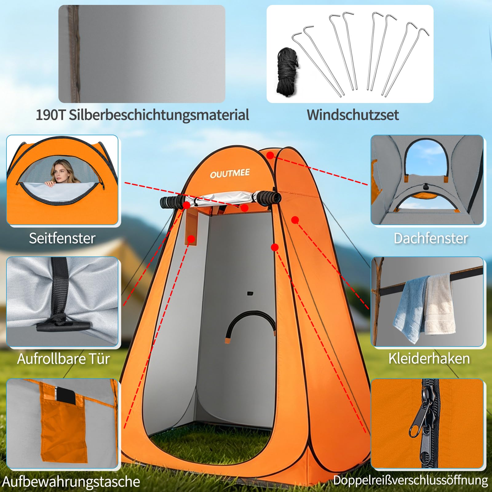 OUUTMEE Tenda da doccia, tenda per toilette da campeggio, spogliatoio portatile pop-up per spogliatoio, tenda mobile da spiaggia, tenda per WC all'aperto, protezione UV, tenda per spogliatoio